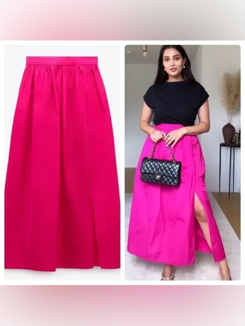 Zara Hot Pink Satin Maxi Skirt Side Slit Barbiecore A-Line XS